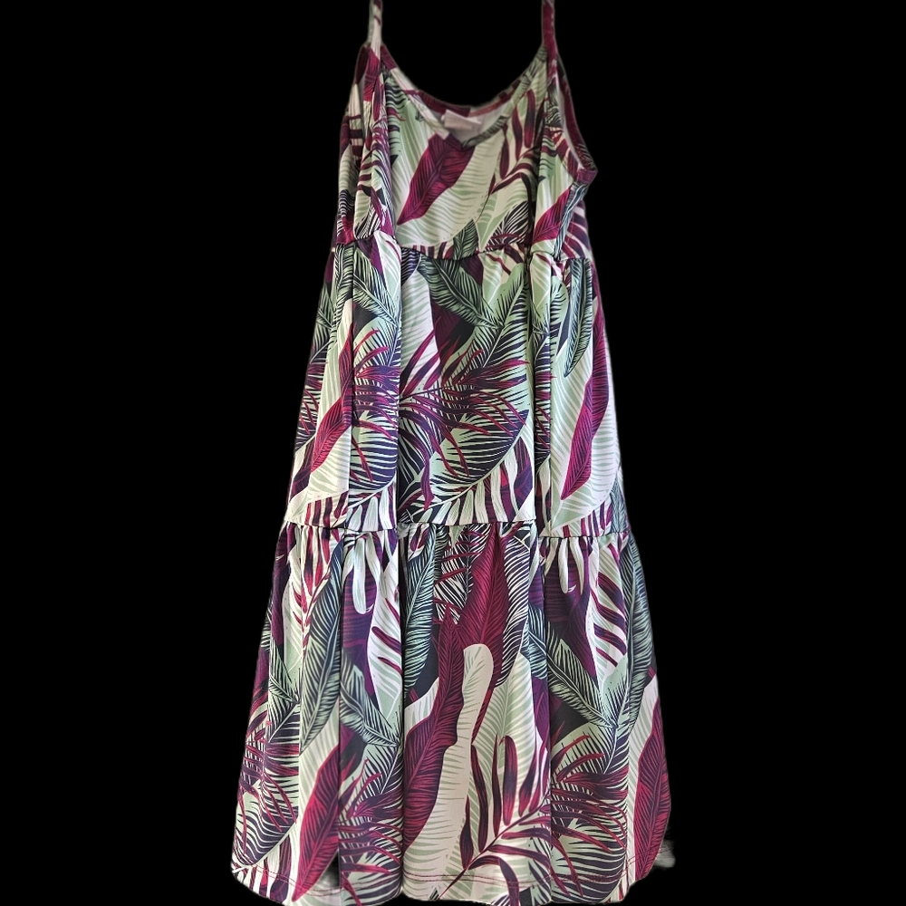 Hamakua Hawaii Palm Print Boho Tiered Sundress S/M